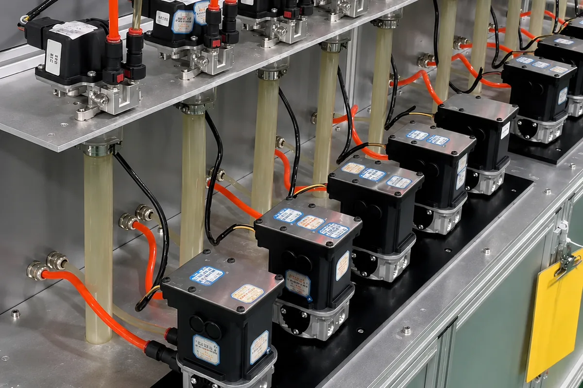 Multiple SCR dosing pumps connected to a batch test line